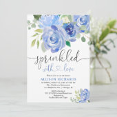 Zeemblauw en witte florale baby sprinkhaan kaart (Staand voorkant)