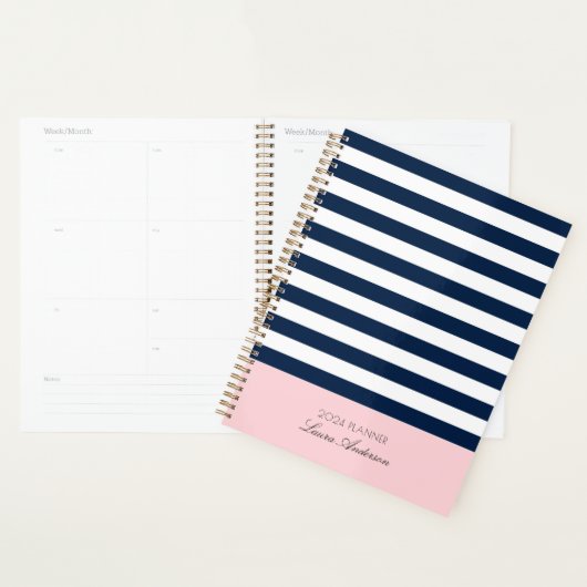 Zeemblauw en witte strepen Nautische planner (Display)