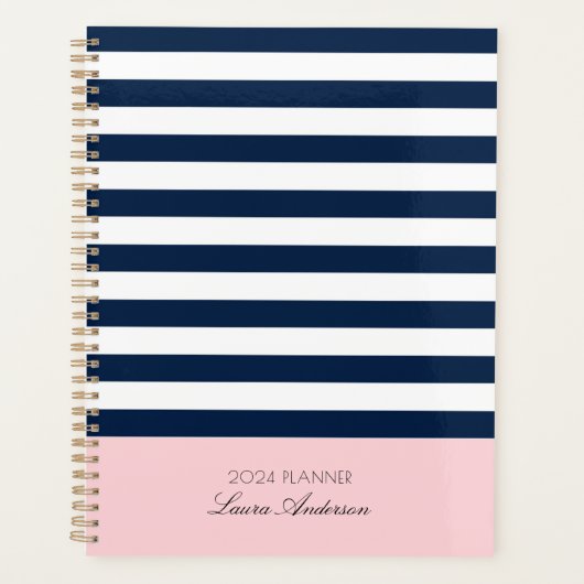 Zeemblauw en witte strepen Nautische planner (Voorkant)