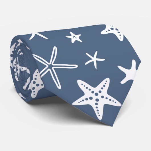 Zeemblauw en witte zeester stropdas (Opgerold)