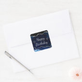 Zeemblauw en zilver Glitter Agate Happy Birthday Vierkante Sticker (Envelop)