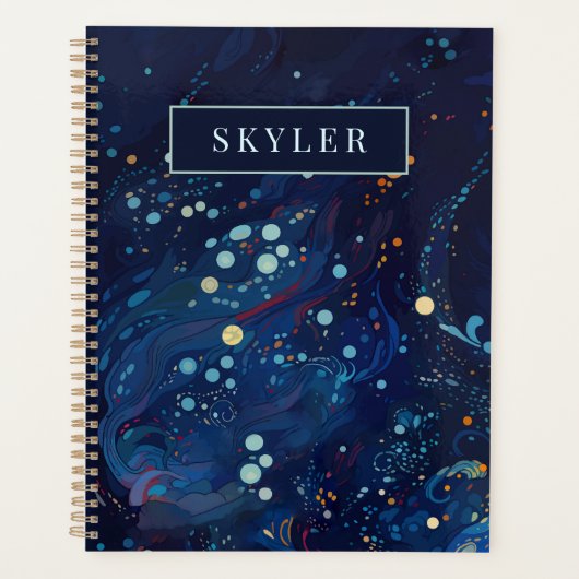 Zeemblauw middernachtzwaluw abstract sterrenstelse planner (Voorkant)