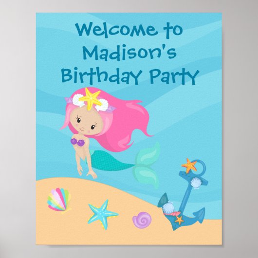  Zeemeermeisje Aangepaste kinderen Verjaardag Poster (Voorkant)