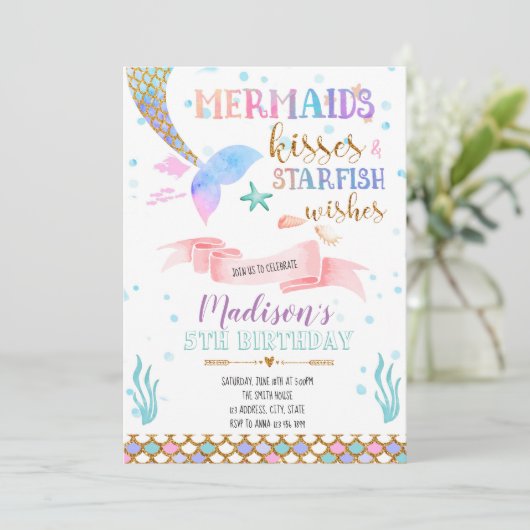 Zeemeermesjes en zoete wensen kaart (Staand voorkant)