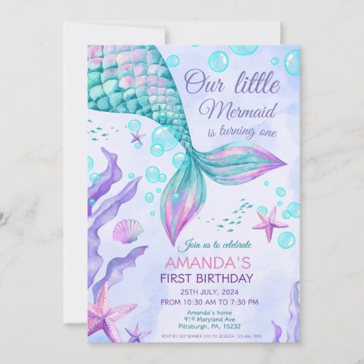 Zeemeermin 1 verjaardag onder Zee Zeemeermin Kaart (Voorkant)