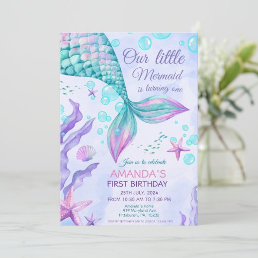 Zeemeermin 1 verjaardag onder Zee Zeemeermin Kaart (Staand voorkant)