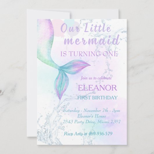 Zeemeermin 1 verjaardag onder Zee Zeemeermin Kaart (Voorkant)