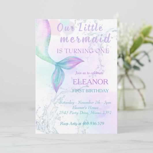 Zeemeermin 1 verjaardag onder Zee Zeemeermin Kaart (Staand voorkant)