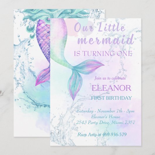 Zeemeermin 1 verjaardag onder Zee Zeemeermin Kaart (Voorkant / Achterkant)