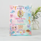 Zeemeermin 1e foto Oneder Ocean verjaardag Save The Date (Staand voorkant)