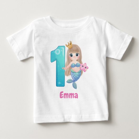 Zeemeermin 1e verjaardag baby T-shirt (Voorkant)