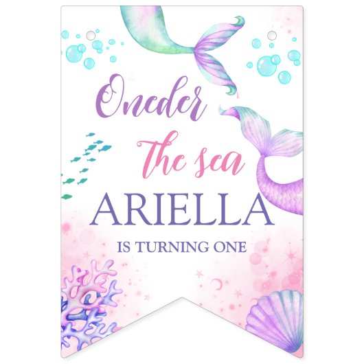 Zeemeermin 1e Verjaardag Foto Milestone Roze Vlaggetjes (Eerste vlag)