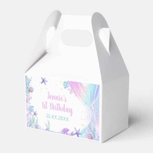 Zeemeermin 1e verjaardag meisje feest bedankdoosjes (Voorkant Zijde)