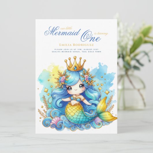 Zeemeermin 1e verjaardag of LEFTFTIJDIGE LEEFTIJD  Kaart (Staand voorkant)