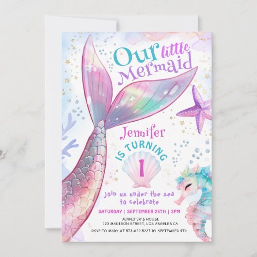 Zeemeermin 1e Verjaardag onder het Zee Kleine Zeem Kaart (Voorkant)