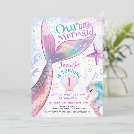 Zeemeermin 1e Verjaardag onder het Zee Kleine Zeem Kaart (Staand voorkant)
