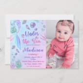 Zeemeermin 1e Verjaardag onder het Zee Party Foto Kaart (Voorkant)