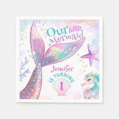 Zeemeermin 1e Verjaardag onder het Zee Roze Zeemee Servet (Voorkant)