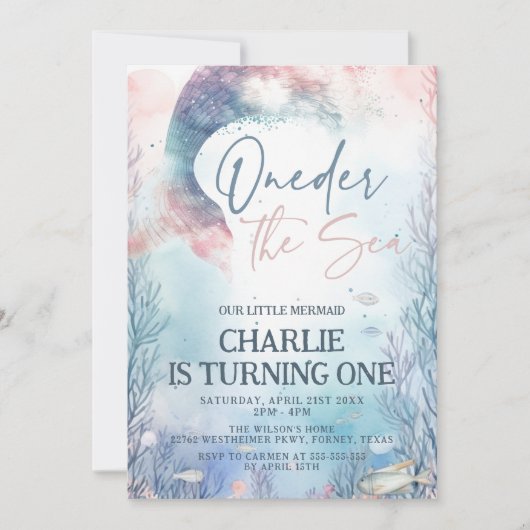 Zeemeermin 1e verjaardag Oneder de zee 1e verjaard Kaart (Voorkant)