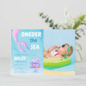 Zeemeermin 1e Verjaardag ONEder het zee Blauw Foto Kaart (Staand voorkant)