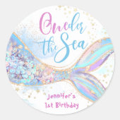 Zeemeermin 1e verjaardag Oneder Het Zee Blauw Ronde Sticker (Voorkant)