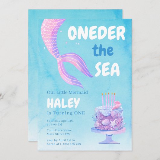 Zeemeermin 1e Verjaardag ONEder het zee Blue Budge Kaart (Voorkant / Achterkant)