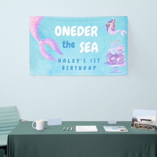 Zeemeermin 1e Verjaardag ONEder het zee Blue Budge Spandoek (Beurs)