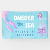 Zeemeermin 1e Verjaardag ONEder het zee Blue Budge Spandoek (Horizontaal)
