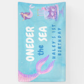 Zeemeermin 1e Verjaardag ONEder het zee Blue Budge Spandoek (Verticaal)