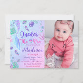 Zeemeermin 1e Verjaardag ONEder Het Zee Feest Invi Kaart (Voorkant)