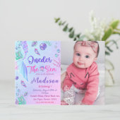 Zeemeermin 1e Verjaardag ONEder Het Zee Feest Invi Kaart (Staand voorkant)