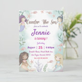 Zeemeermin 1e Verjaardag ONEder Het Zee Feest Invi Kaart (Staand voorkant)