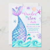 Zeemeermin 1e Verjaardag Oneder Het Zee Feest Kaart (Voorkant)
