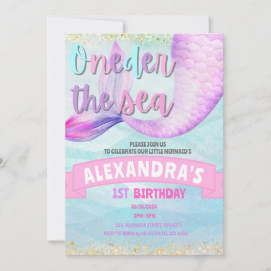 Zeemeermin 1e Verjaardag Oneder het Zee Kaart (Voorkant)