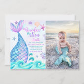 Zeemeermin 1e Verjaardag Oneder Het Zee Party Foto Kaart (Voorkant)