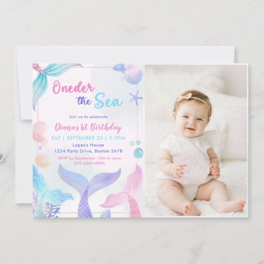 Zeemeermin 1e Verjaardag Oneder Het Zee Party Foto Kaart (Voorkant)