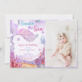 Zeemeermin 1e Verjaardag Oneder Het Zee Party Foto Kaart (Voorkant)