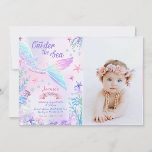 Zeemeermin 1e Verjaardag Oneder Het Zee Party Foto Kaart (Voorkant)