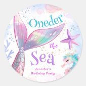 Zeemeermin 1e Verjaardag Oneder Het Zee Roze Paars Ronde Sticker (Voorkant)