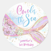 Zeemeermin 1e verjaardag Oneder Het Zee Roze Ronde Sticker (Voorkant)