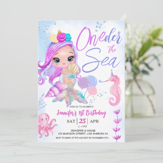 Zeemeermin 1e Verjaardag ONEder het Zee Zeemeermin Kaart (Staand voorkant)