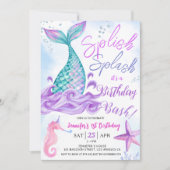 Zeemeermin 1e verjaardag "Splish Splash" Roze Paar Kaart (Voorkant)