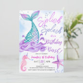 Zeemeermin 1e verjaardag "Splish Splash" Roze Paar Kaart (Staand voorkant)