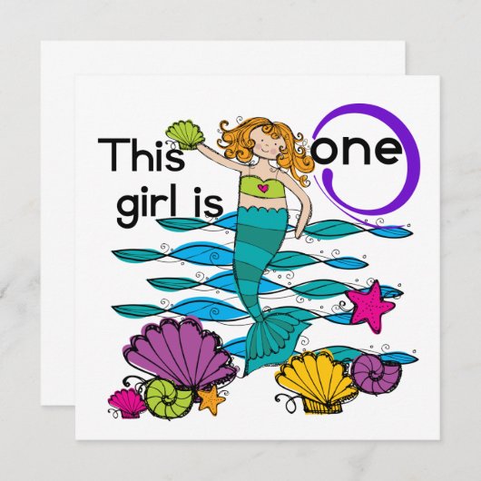 Zeemeermin 1e Verjaardag Tshirts en geschenken Kaart (Voorkant / Achterkant)