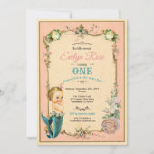 Zeemeermin 1e verjaardag uitnodiging roze (Voorkant)