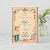 Zeemeermin 1e verjaardag uitnodiging roze (Staand voorkant)