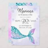 Zeemeermin 1e verjaardag Uitnodigingen Meisje (Voorkant / Achterkant)