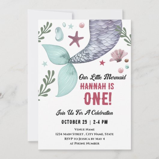 Zeemeermin 1e Verjaardag Zee Kaart (Voorkant)