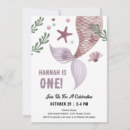 Zeemeermin 1e Verjaardag Zee Paarse Kaart (Voorkant)