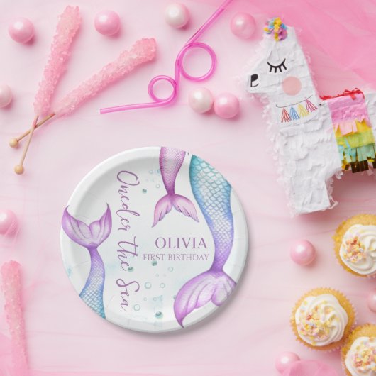 Zeemeermin 1e Verjaardags Meisjes Oneder Het Zee Z Papieren Bordje (Feest)